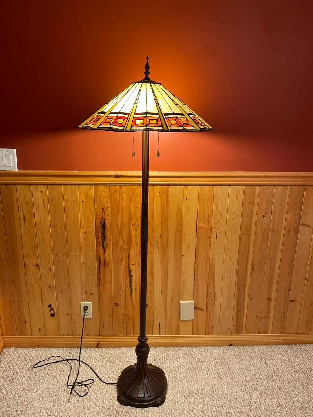 A large beautiful Tiffany Style stained glass floor lamp