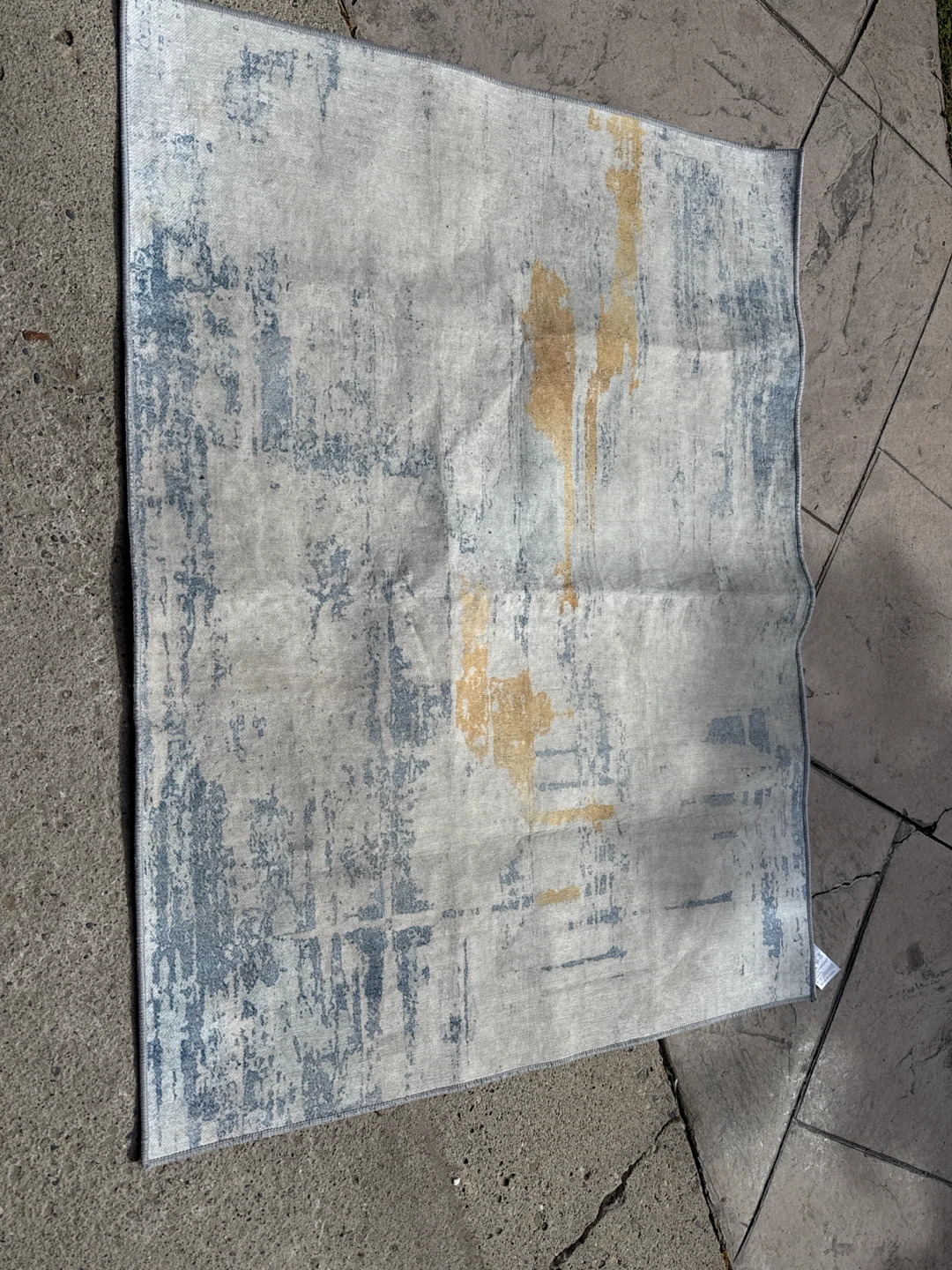 Abstract Area Rug Grey Blue and Gold