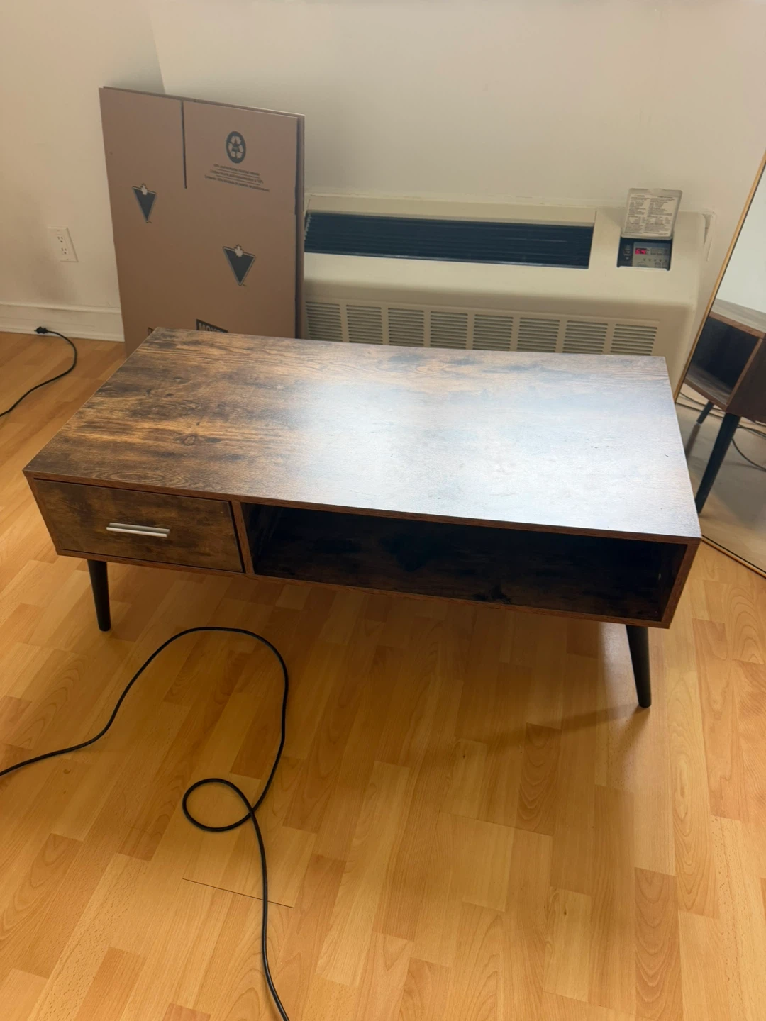 Rustic Wood Finish Coffee Table with Drawer