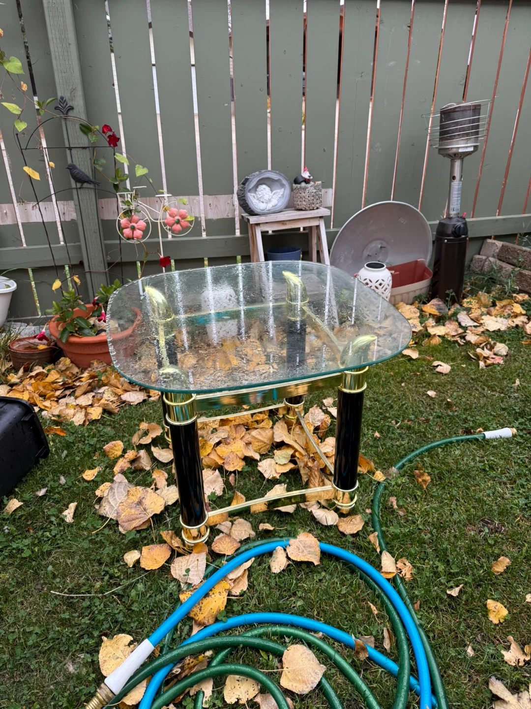 Glass and Brass Accent Table