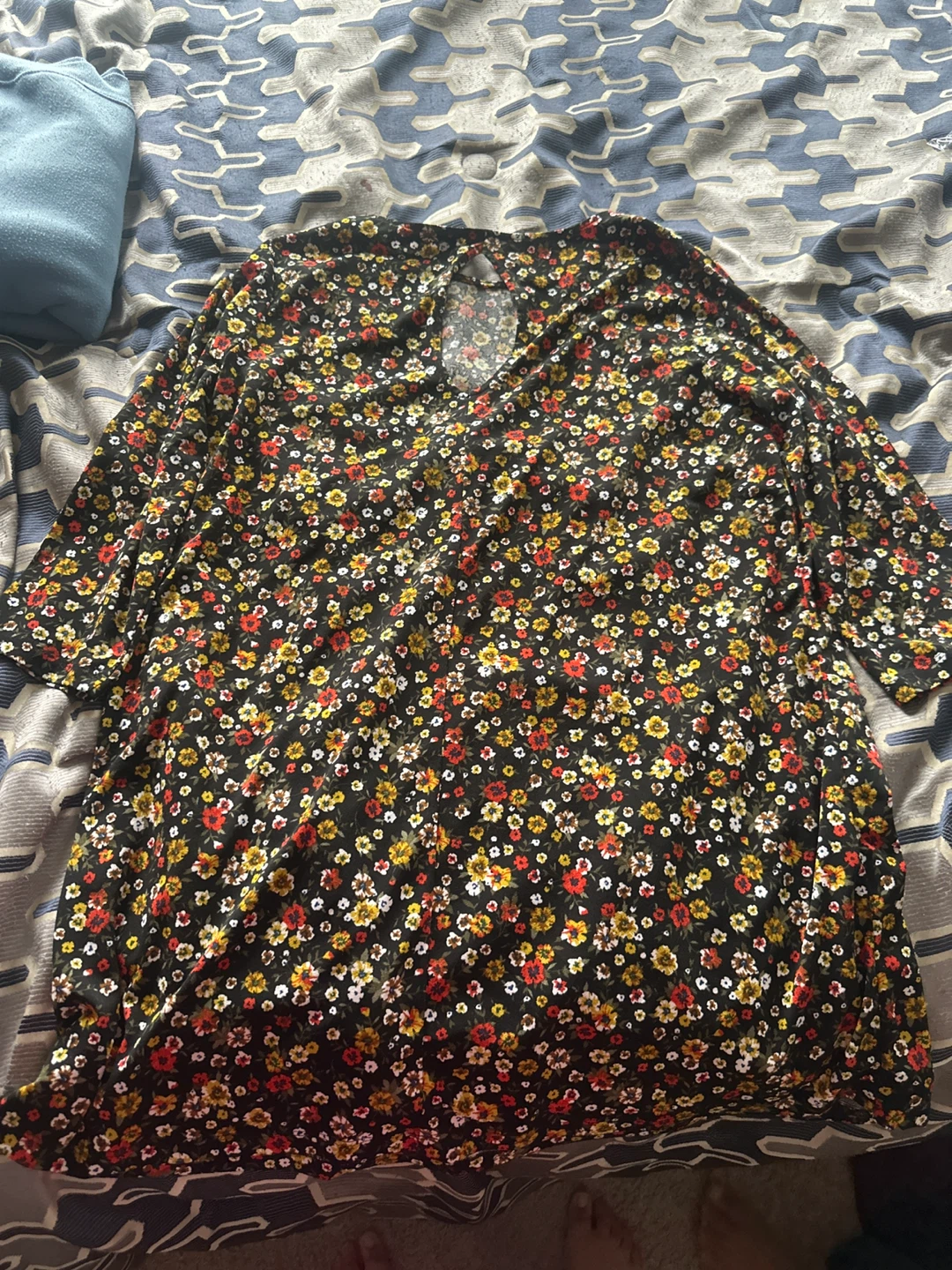 Black Floral Print Long Sleeve Top - photo 2