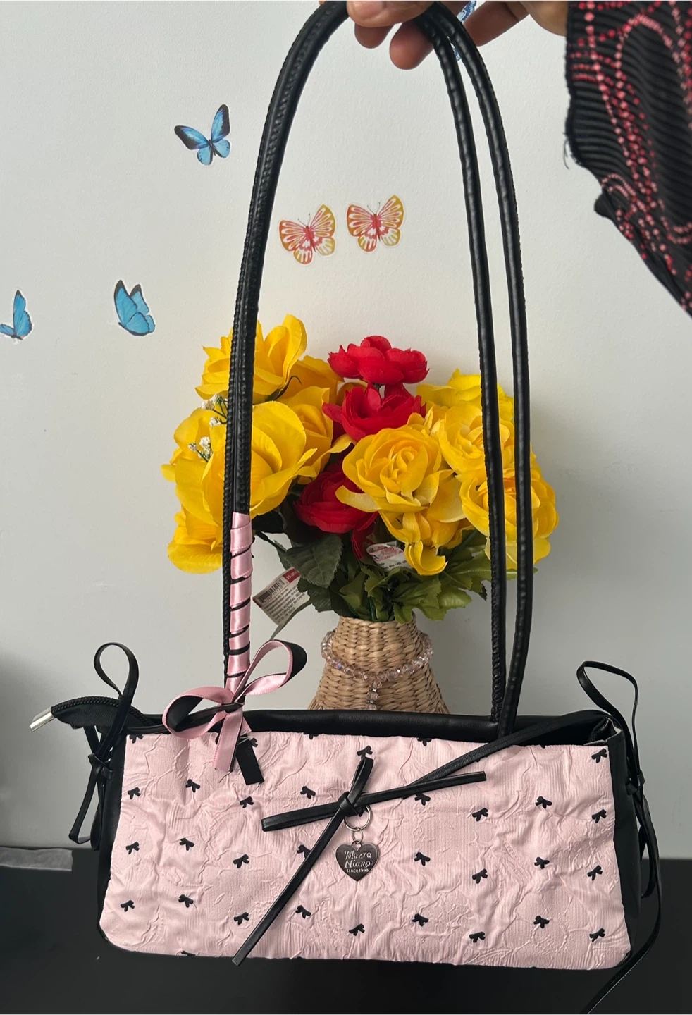 Sac à main Mazra Niaro rose et noir