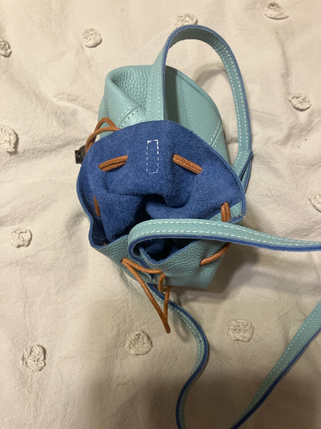 Light Blue Leather Drawstring Bucket Bag - photo 2