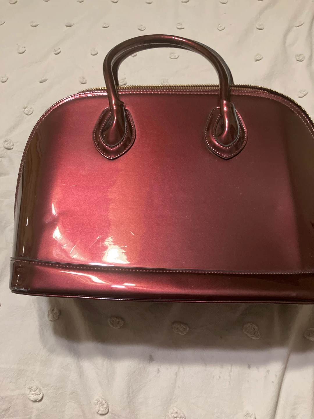 Burgundy Patent Leather Dome Satchel Bag