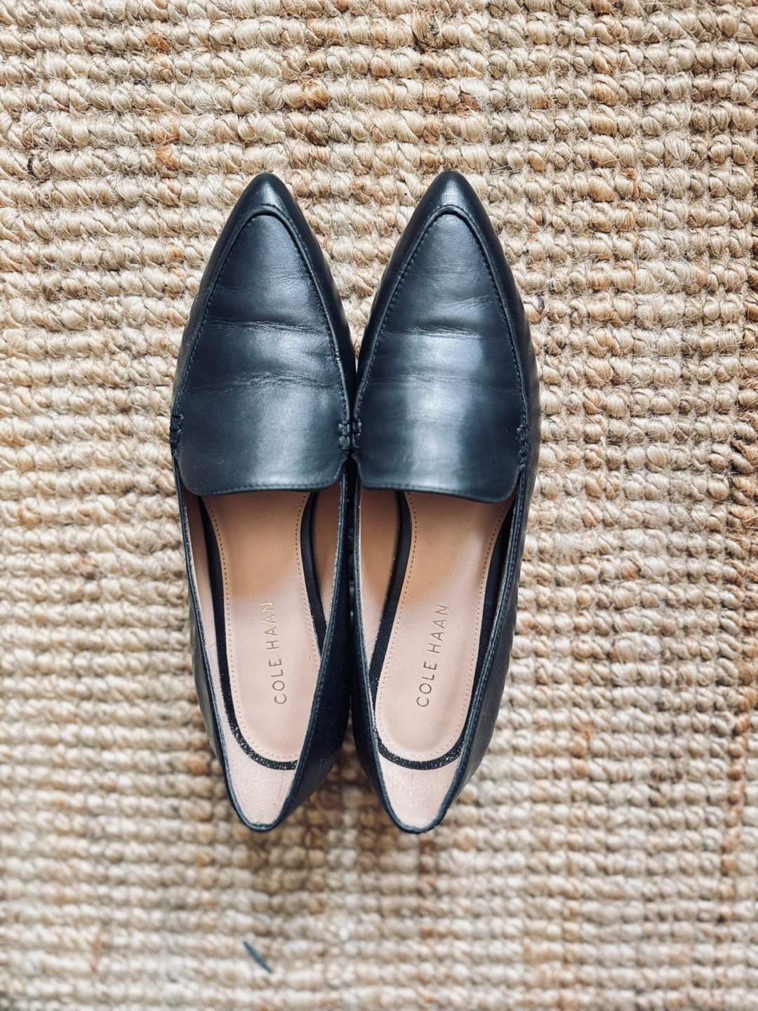 Cole Haan Black Leather Pointed-Toe Loafers