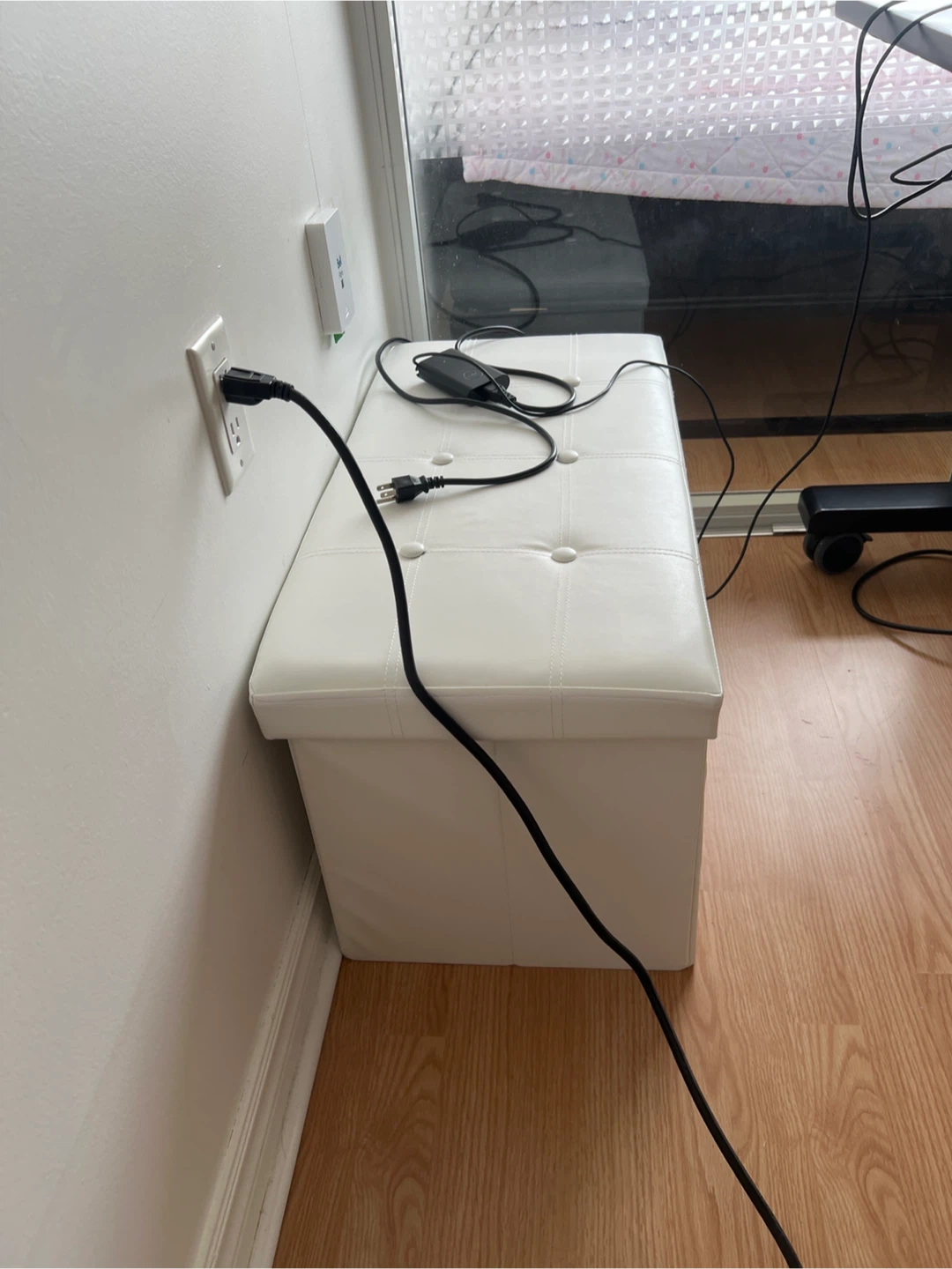 White Faux Leather Storage Ottoman