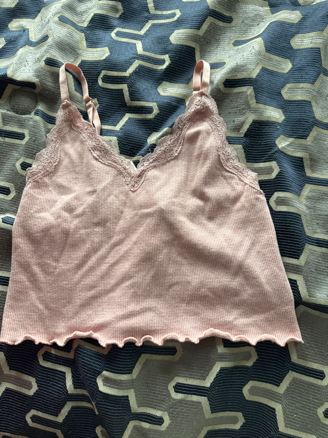 Pink Ribbed Lace Cami