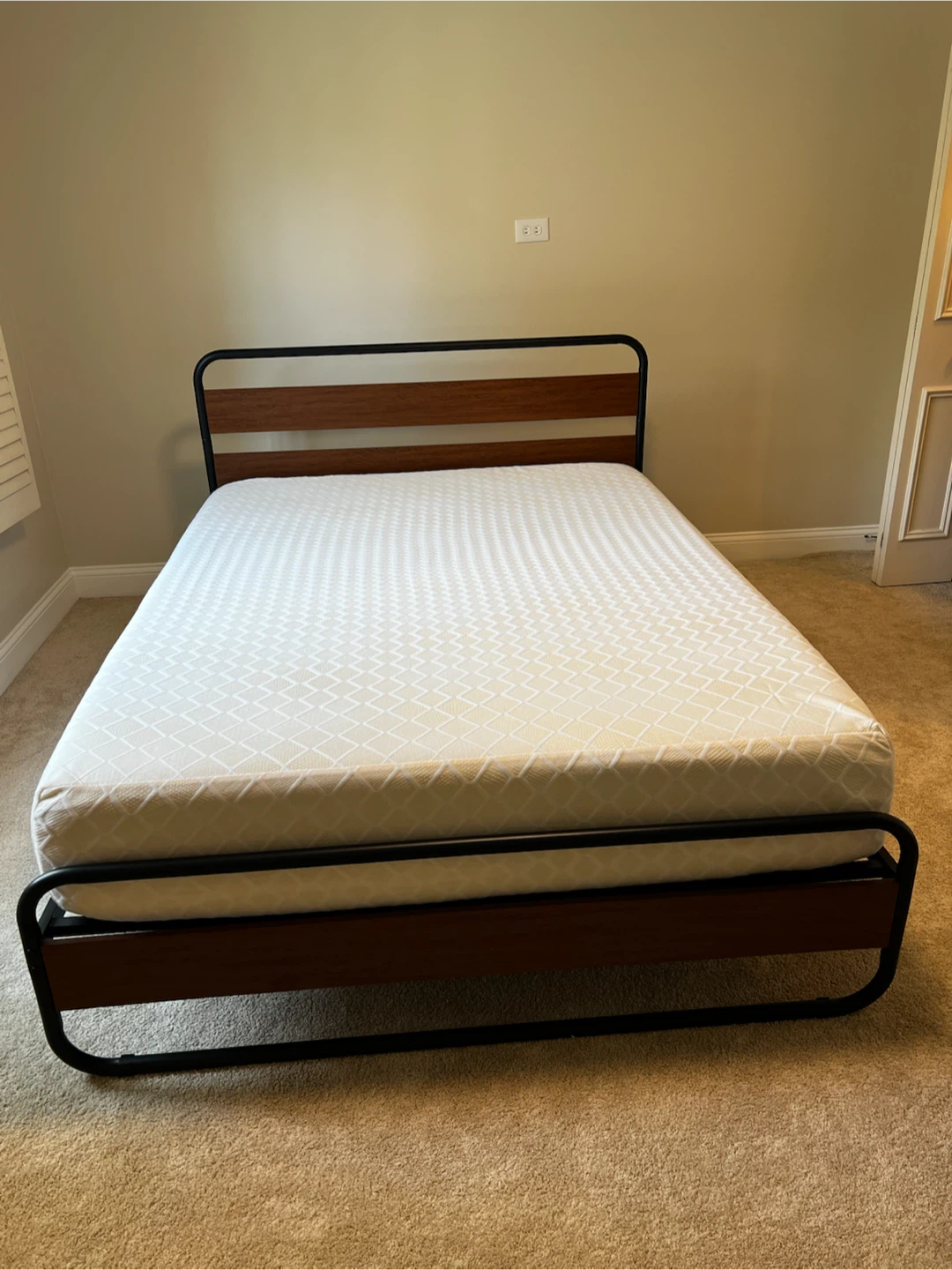 Metal and Wood Bed Frame with barely used queen size mattress - photo 2