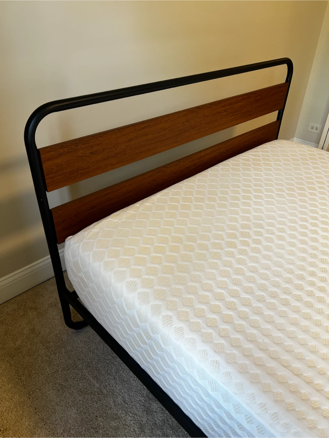 Metal and Wood Bed Frame with barely used queen size mattress - photo 3
