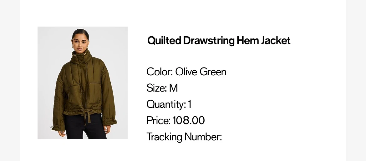Quilted Drawstring Hem Jacket in Olive Green
