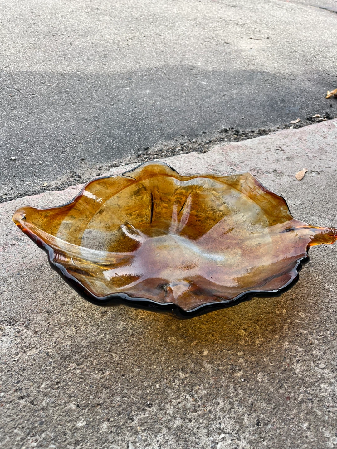 Amber Glass Leaf-Shaped Bowl