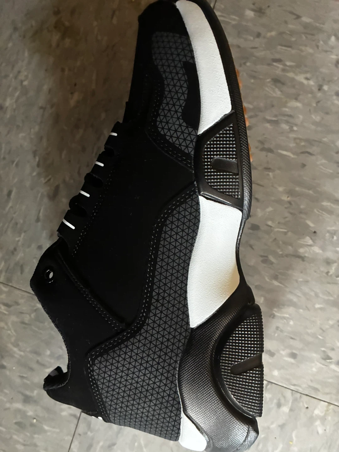 Black and white athletic shoes