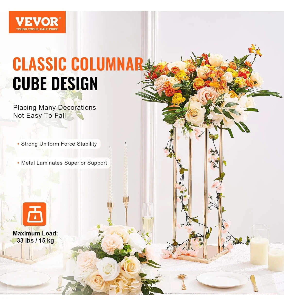 VEVOR Gold Columnar Cube Flower Stands - photo 3