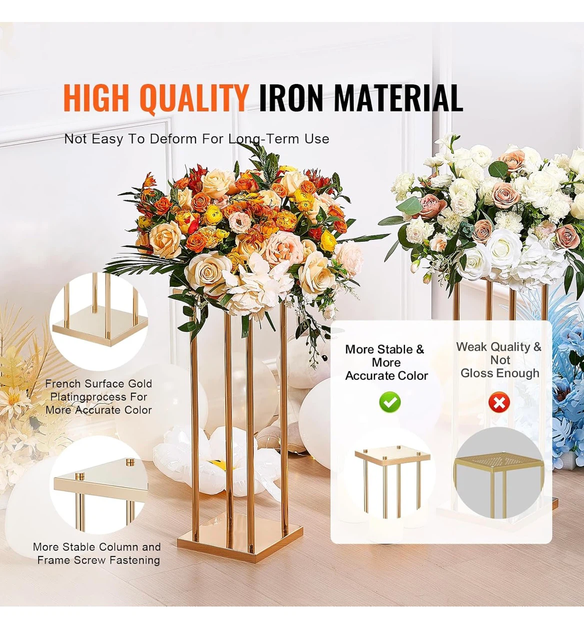 VEVOR Gold Columnar Cube Flower Stands - photo 4