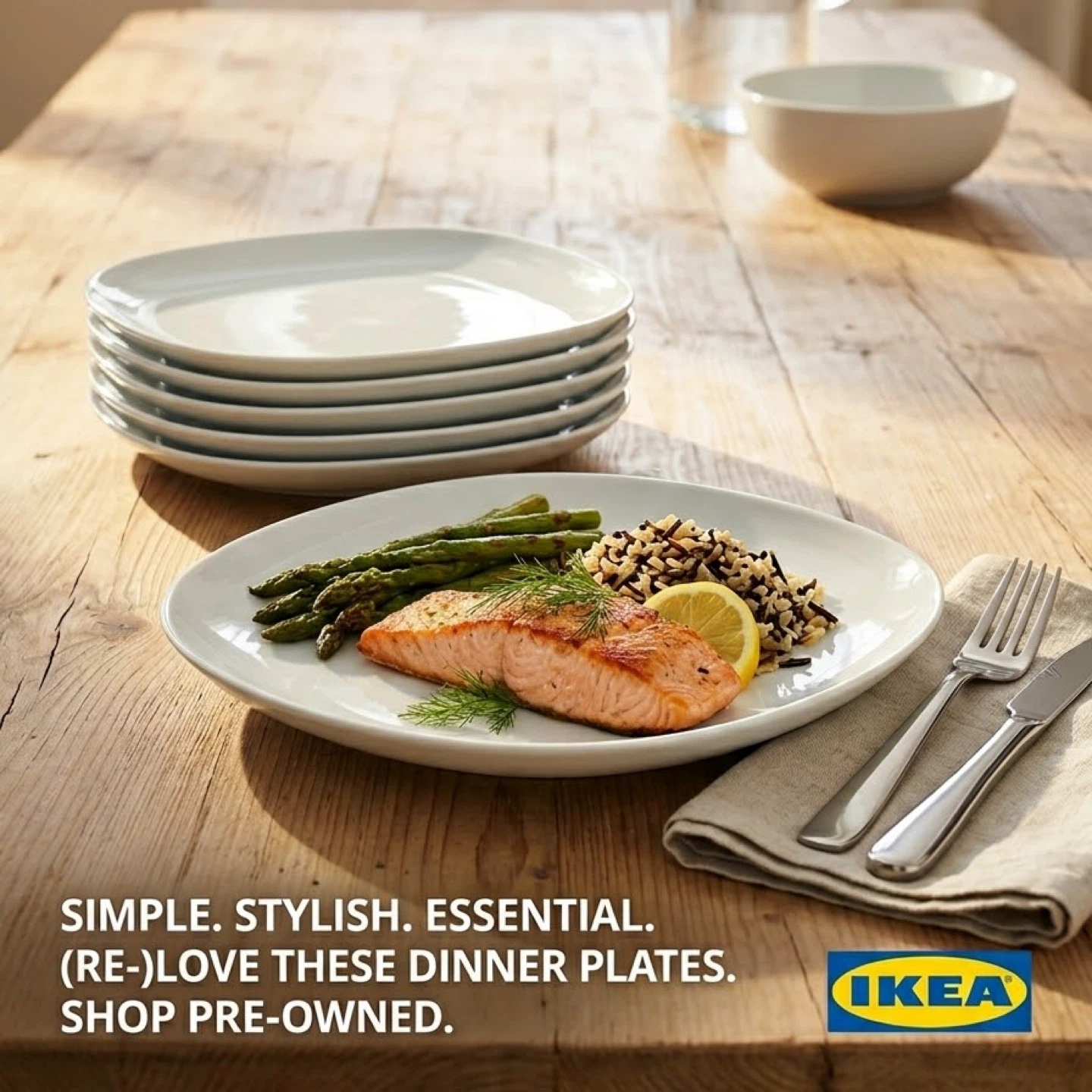IKEA White Square Dinner Plates