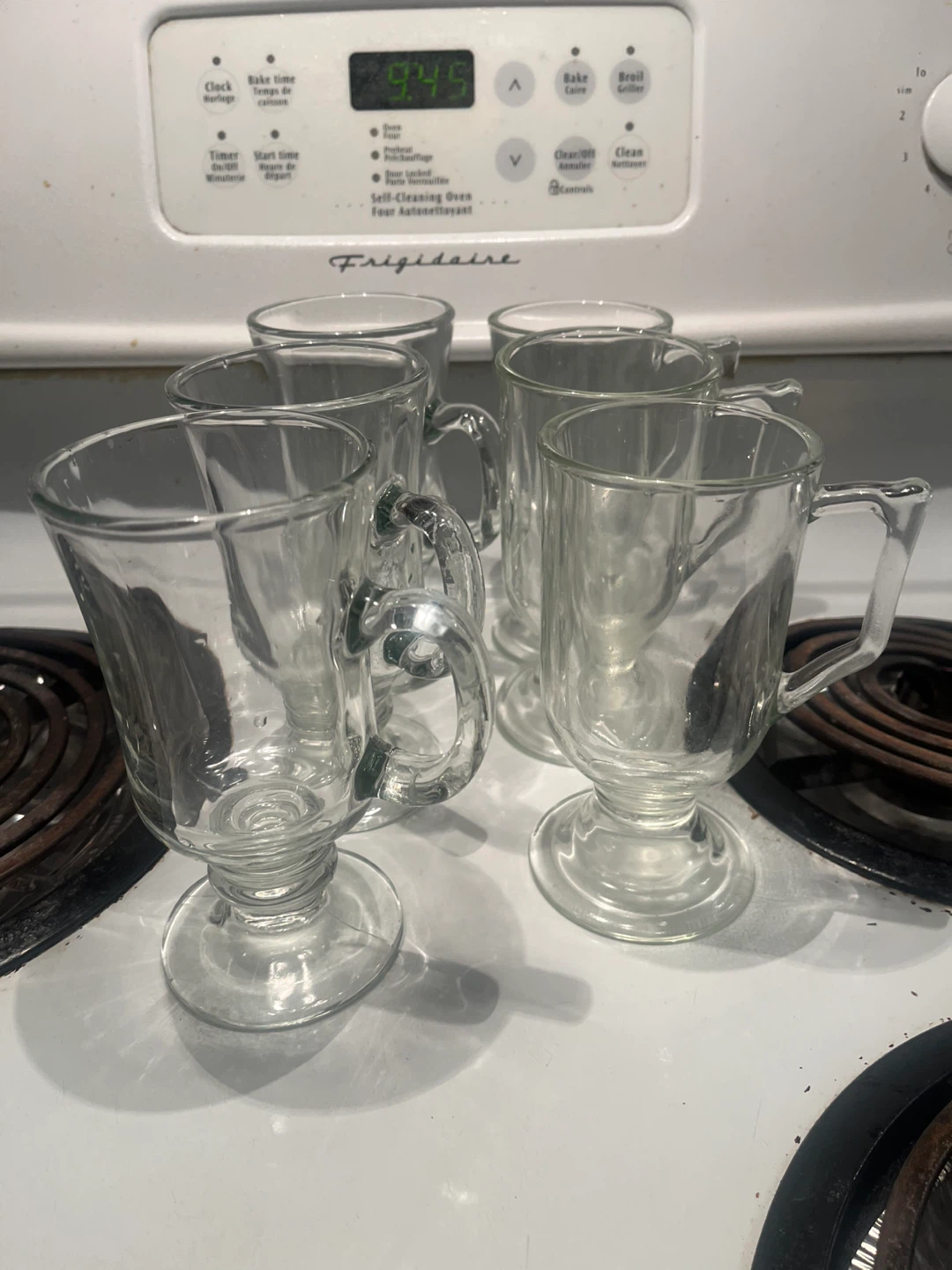 Clear Glass Coffee Mugs, set of 6, 2 styles (3 of each)