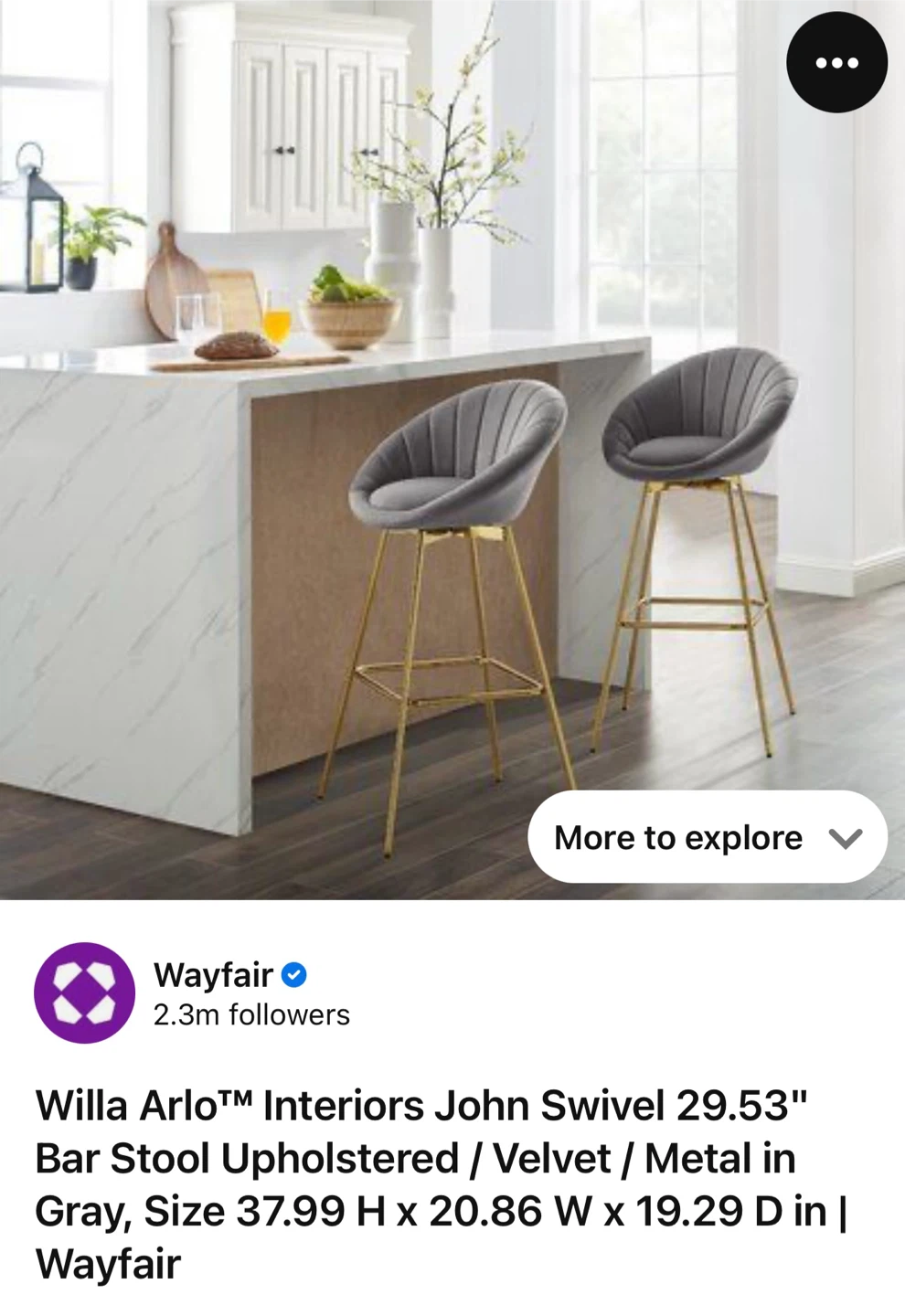 Willa Arlo Interiors John Velvet Swivel Bar Stool X 3 - photo 2