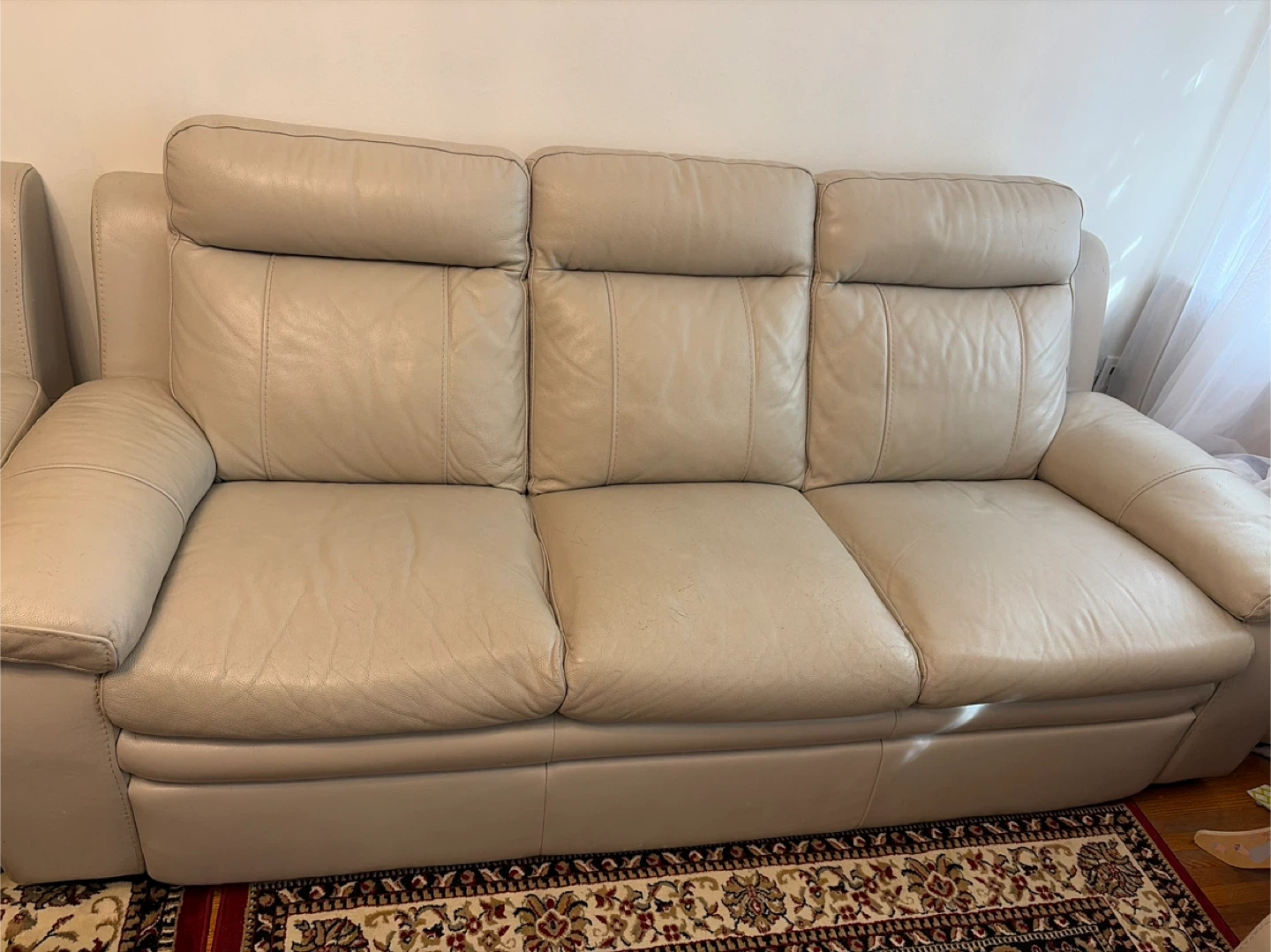 Cream Leather Sofa Set - photo 2