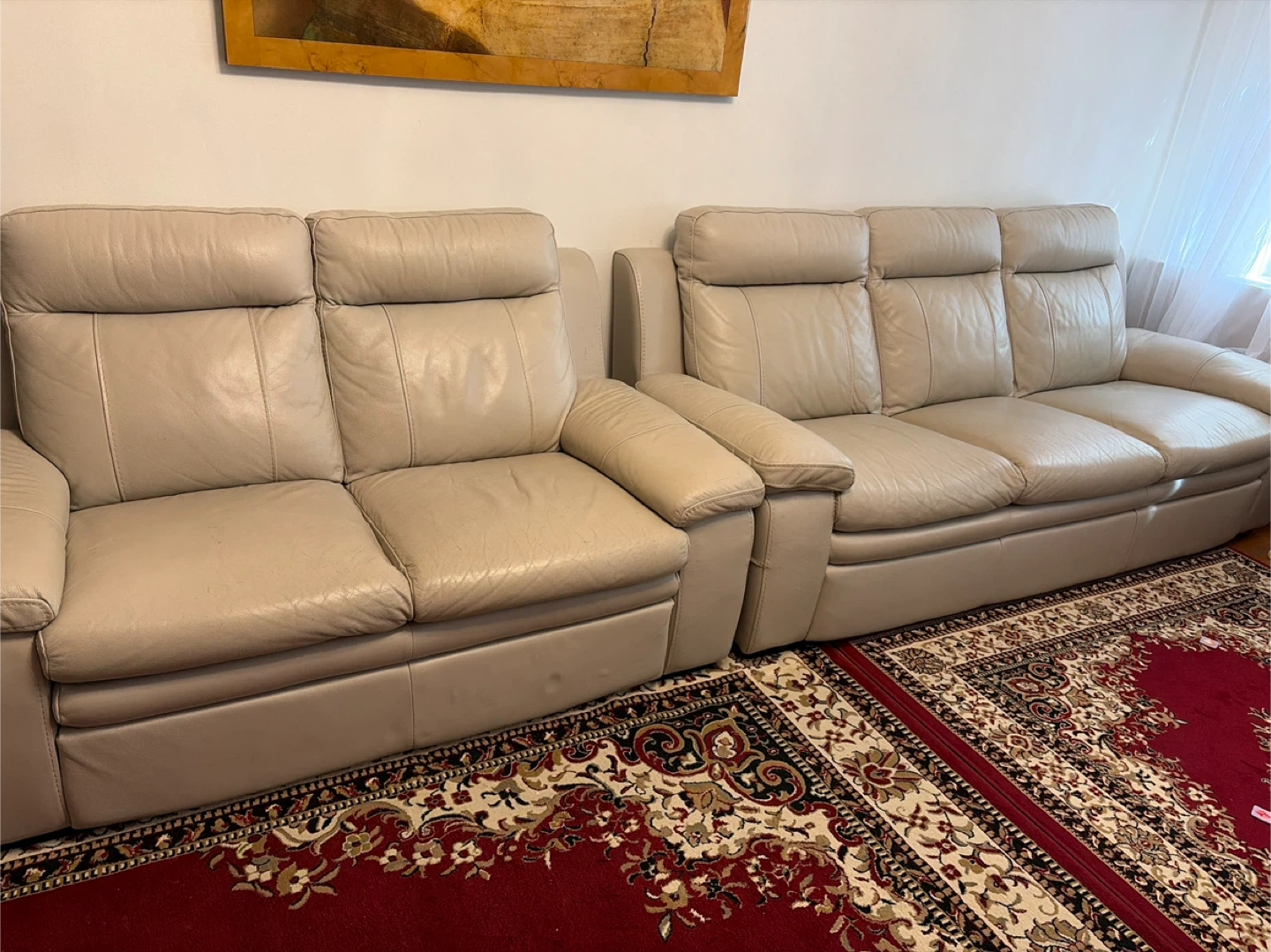 Cream Leather Sofa Set - photo 3