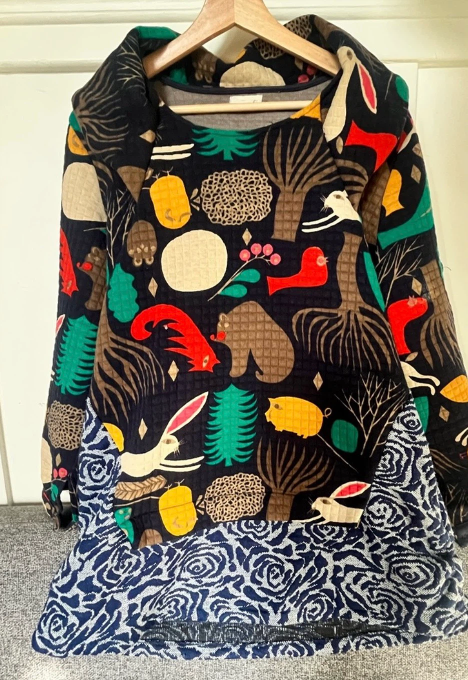 Quilted Forest Animal Print Hooded Sweater
