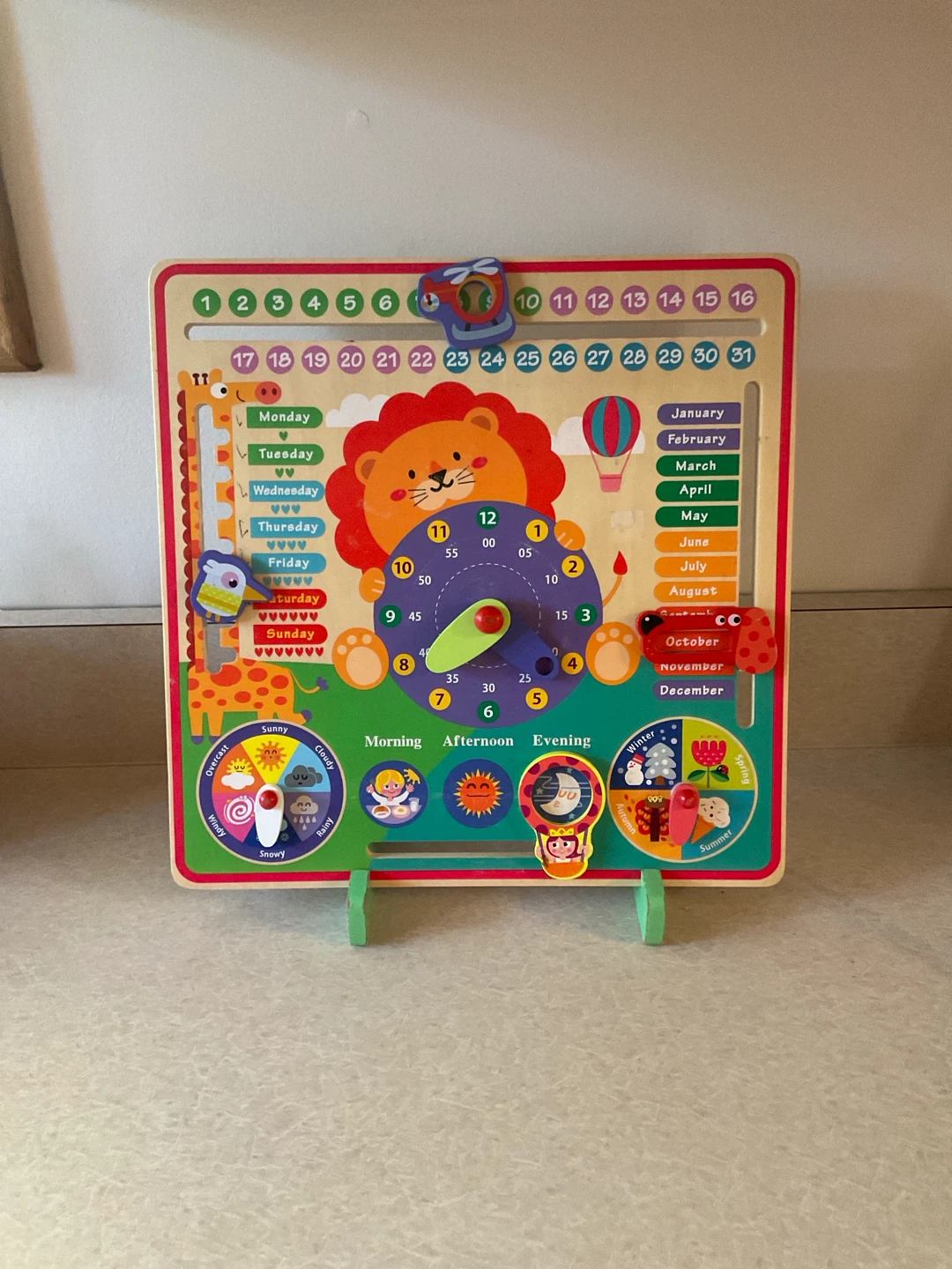 Wooden Kids Educational Learning Calendar Clock