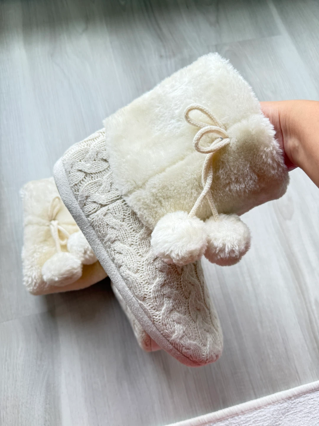 White Knit Boot Slippers