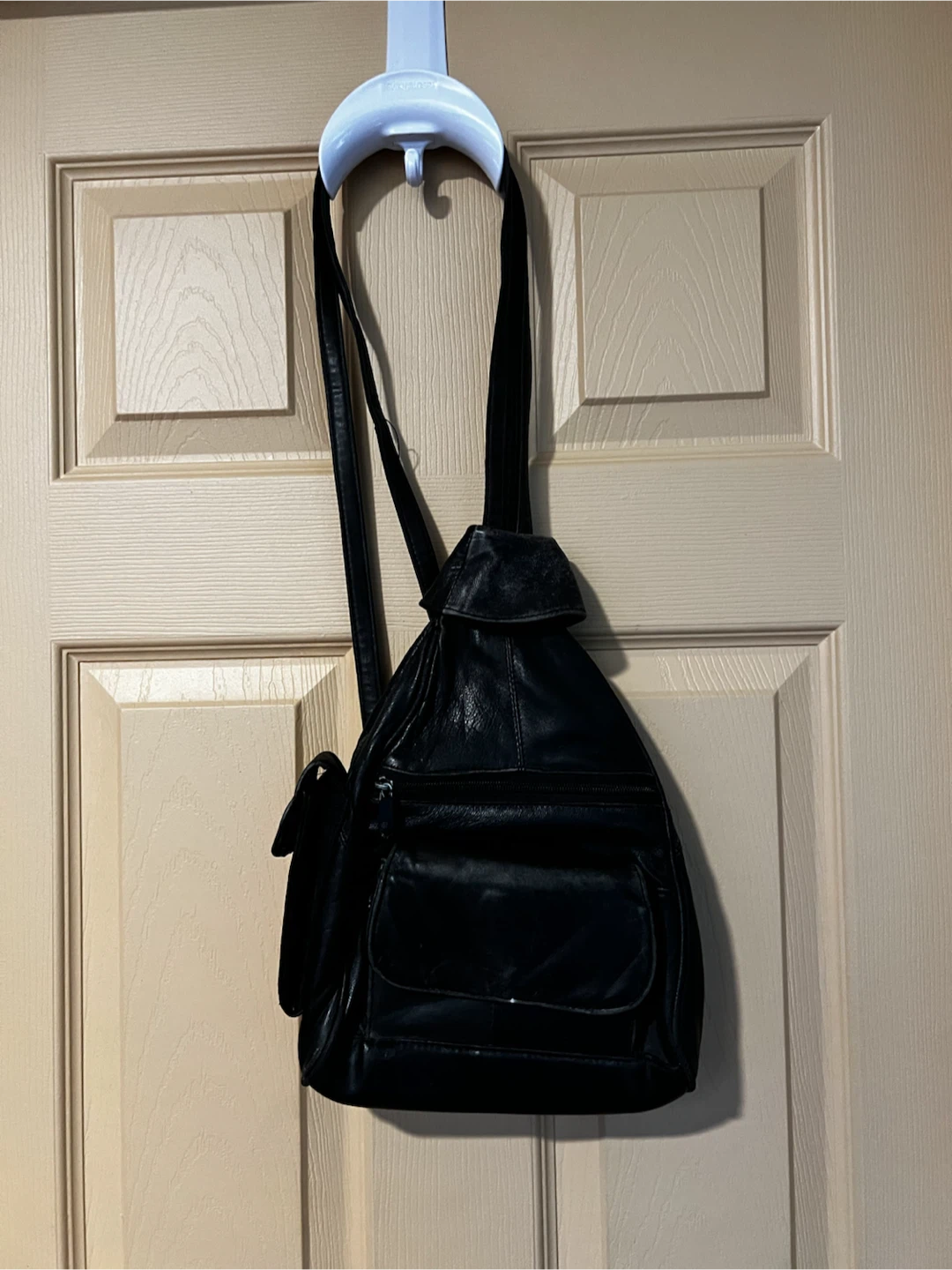 Black Leather Sling Backpack Purse