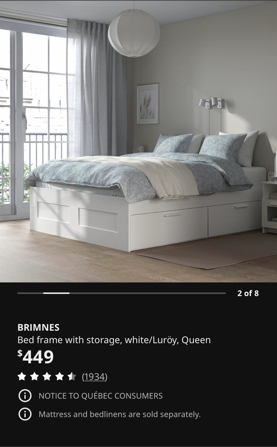 IKEA Brimnes Queen bed frame with storage- Queen
