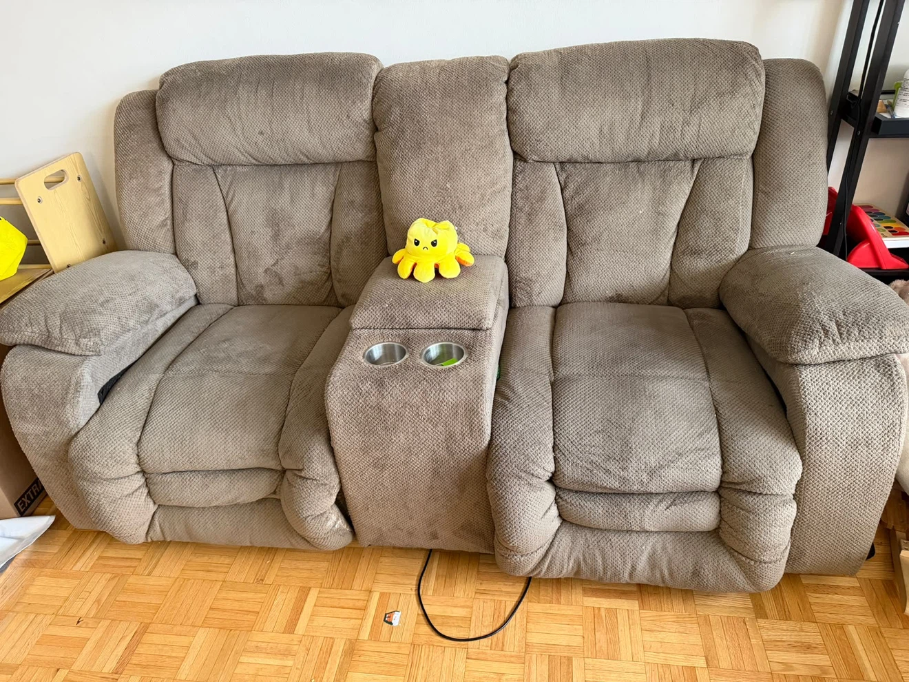 Taupe Reclining Loveseat with Console