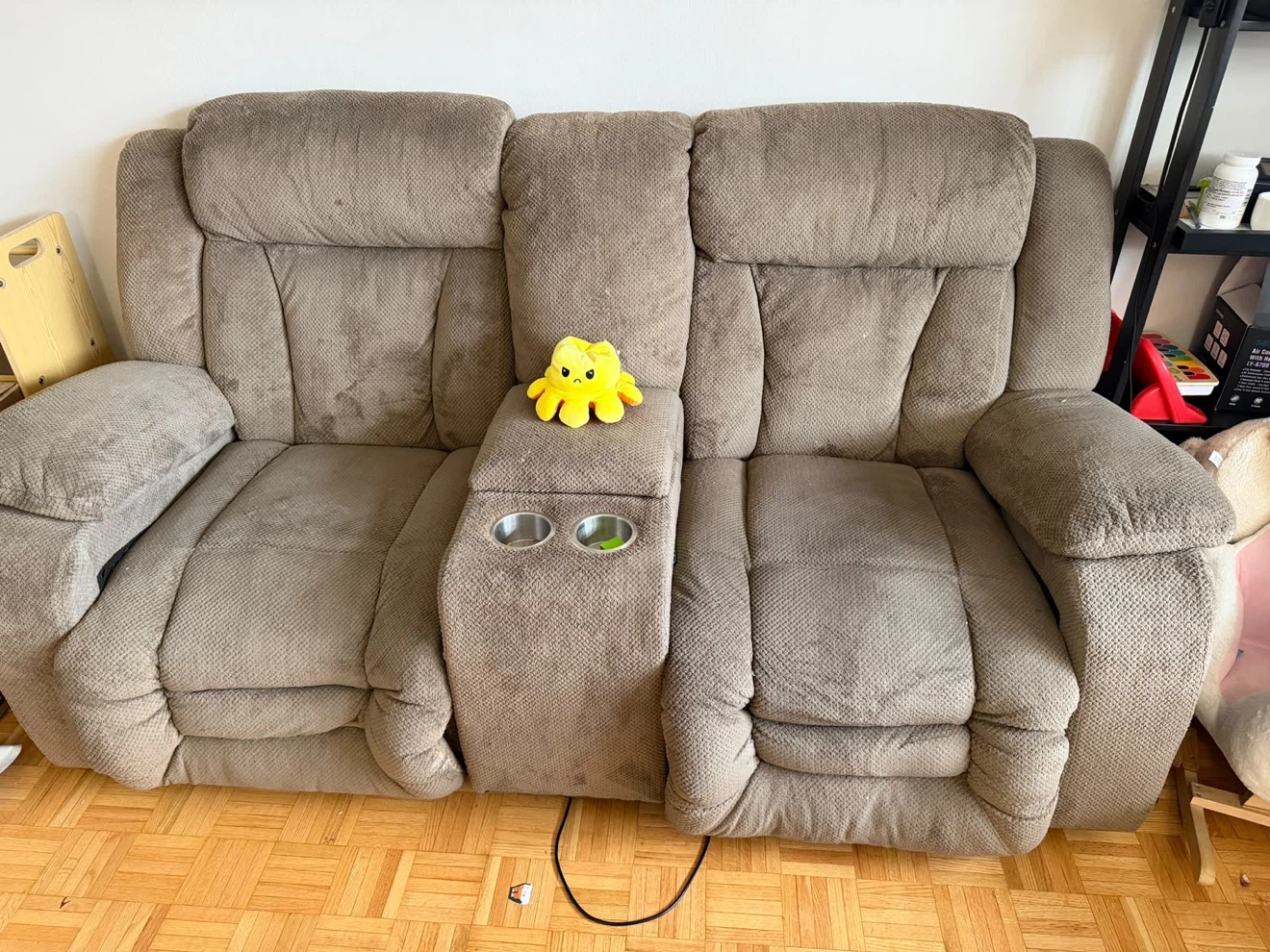 Taupe Reclining Loveseat with Console - photo 2