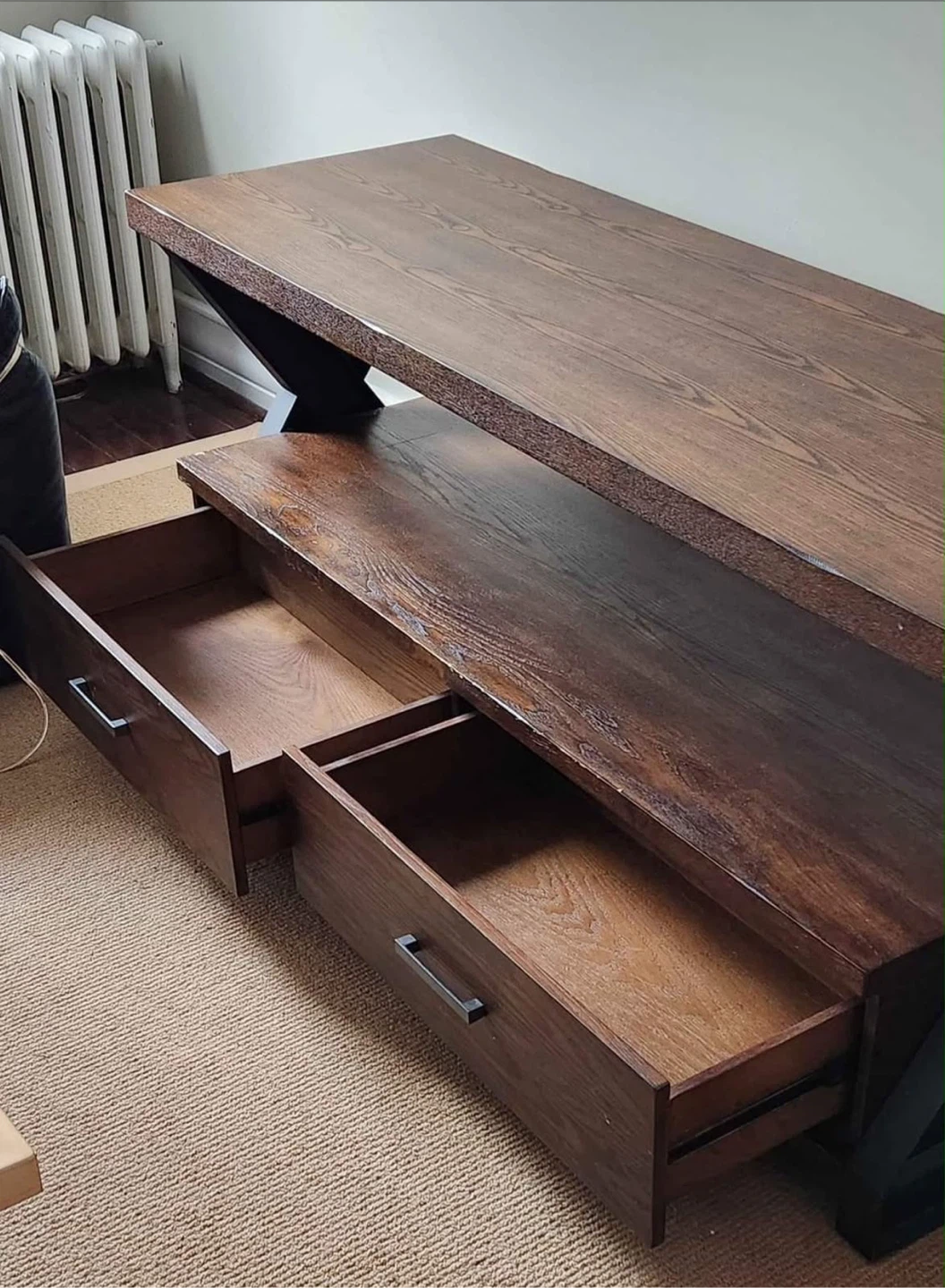 Dark wood media console with two drawers - photo 2