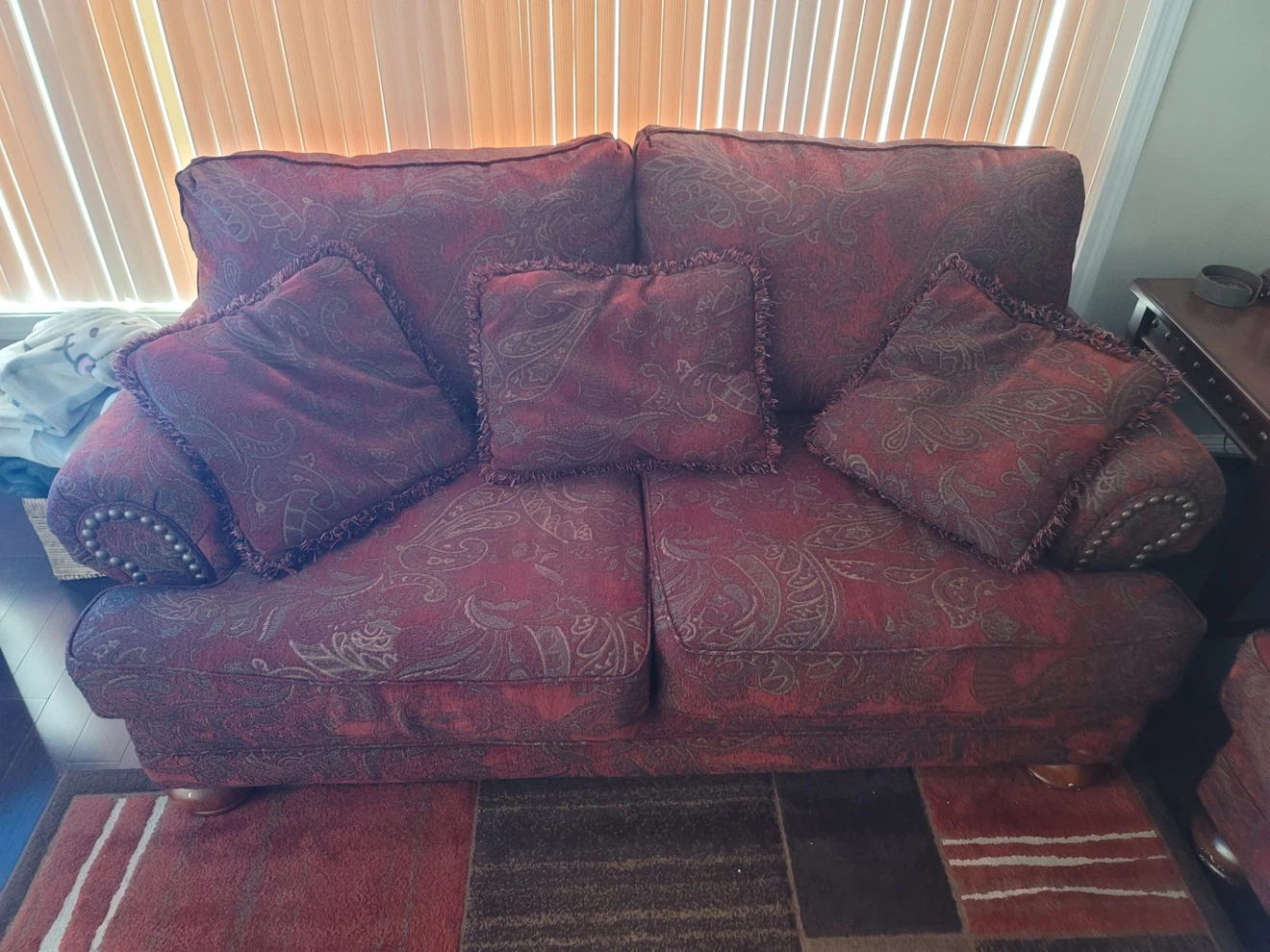 Red Paisley Sofa and Loveseat Set