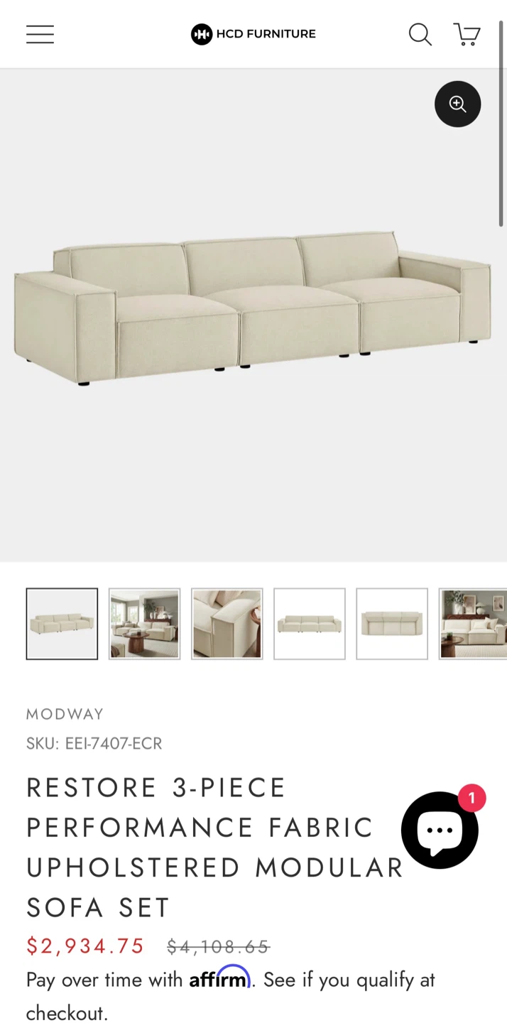 3-Piece Performance Fabric Upholstered Modular Sofa Set - photo 2