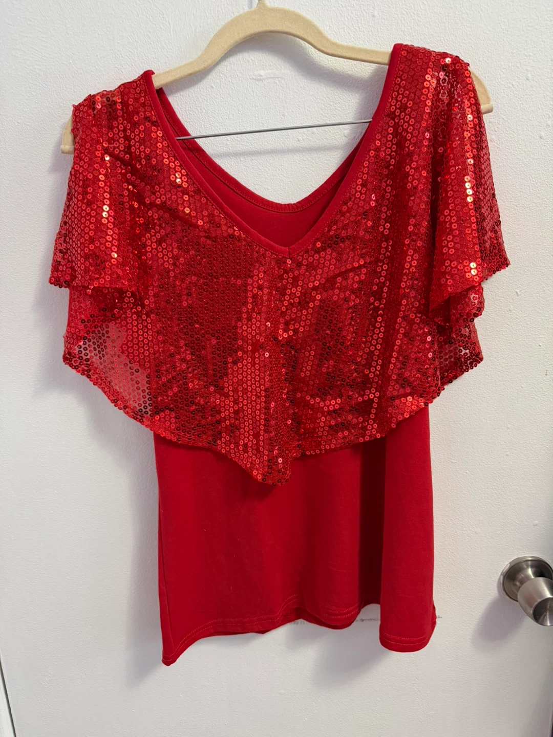 Red Sequin V-Neck Blouse - photo 2
