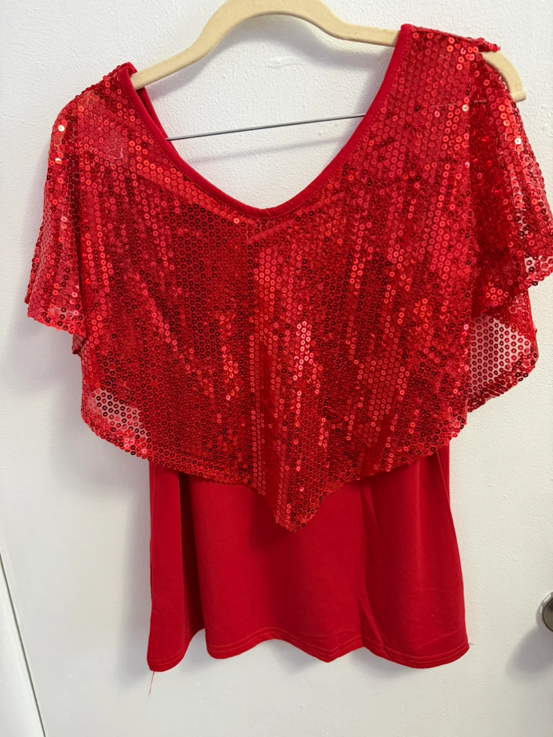 Red Sequin V-Neck Blouse - photo 3