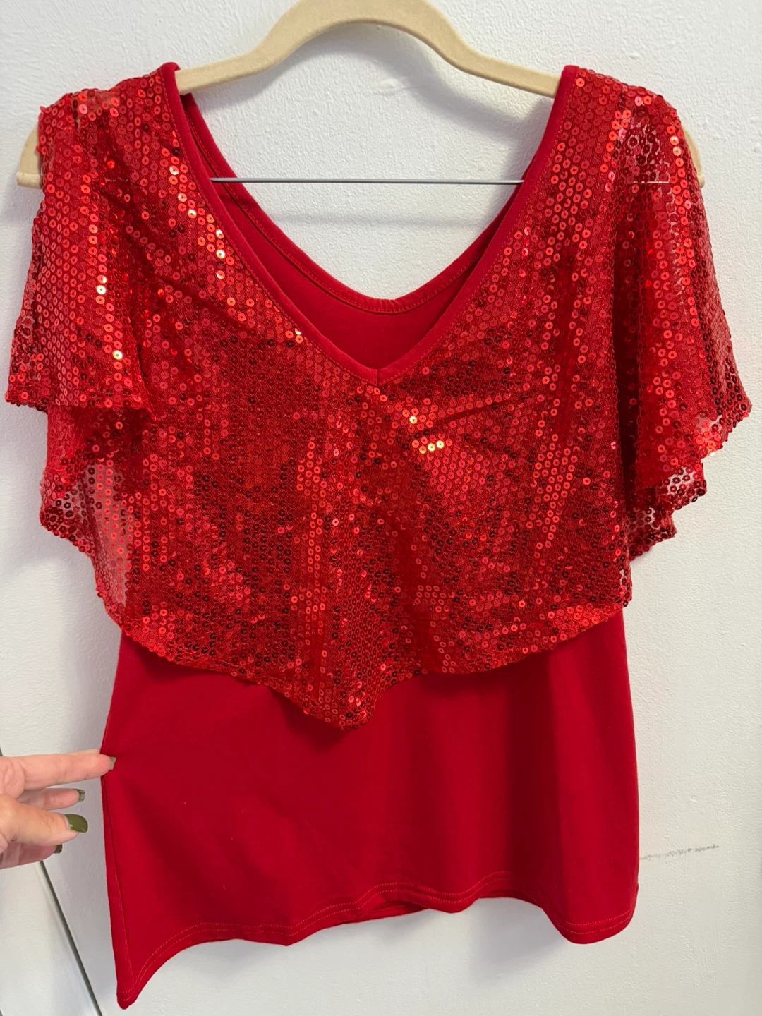 Red Sequin V-Neck Blouse - photo 4