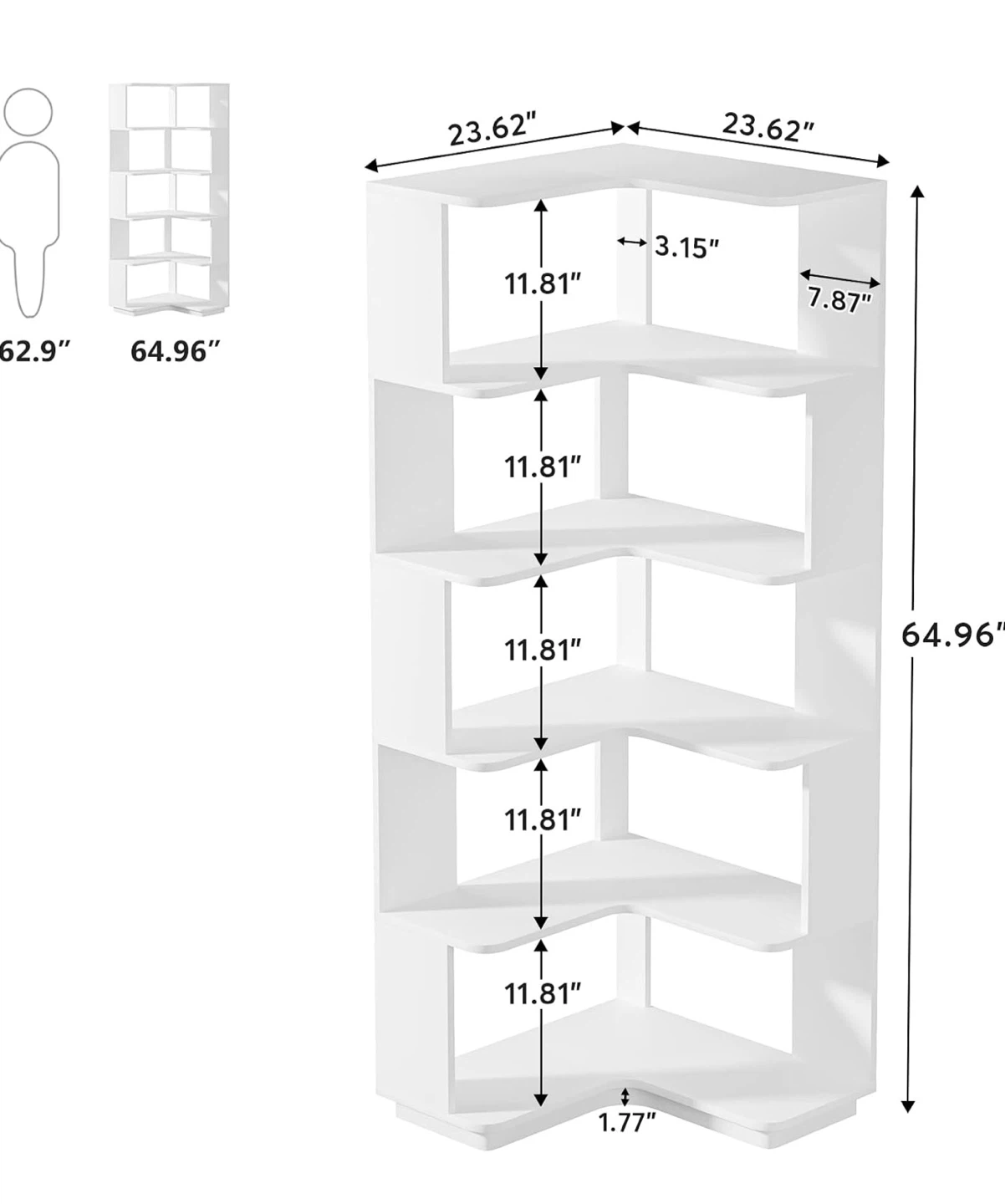 White 5-Tier Corner Bookshelf - photo 3