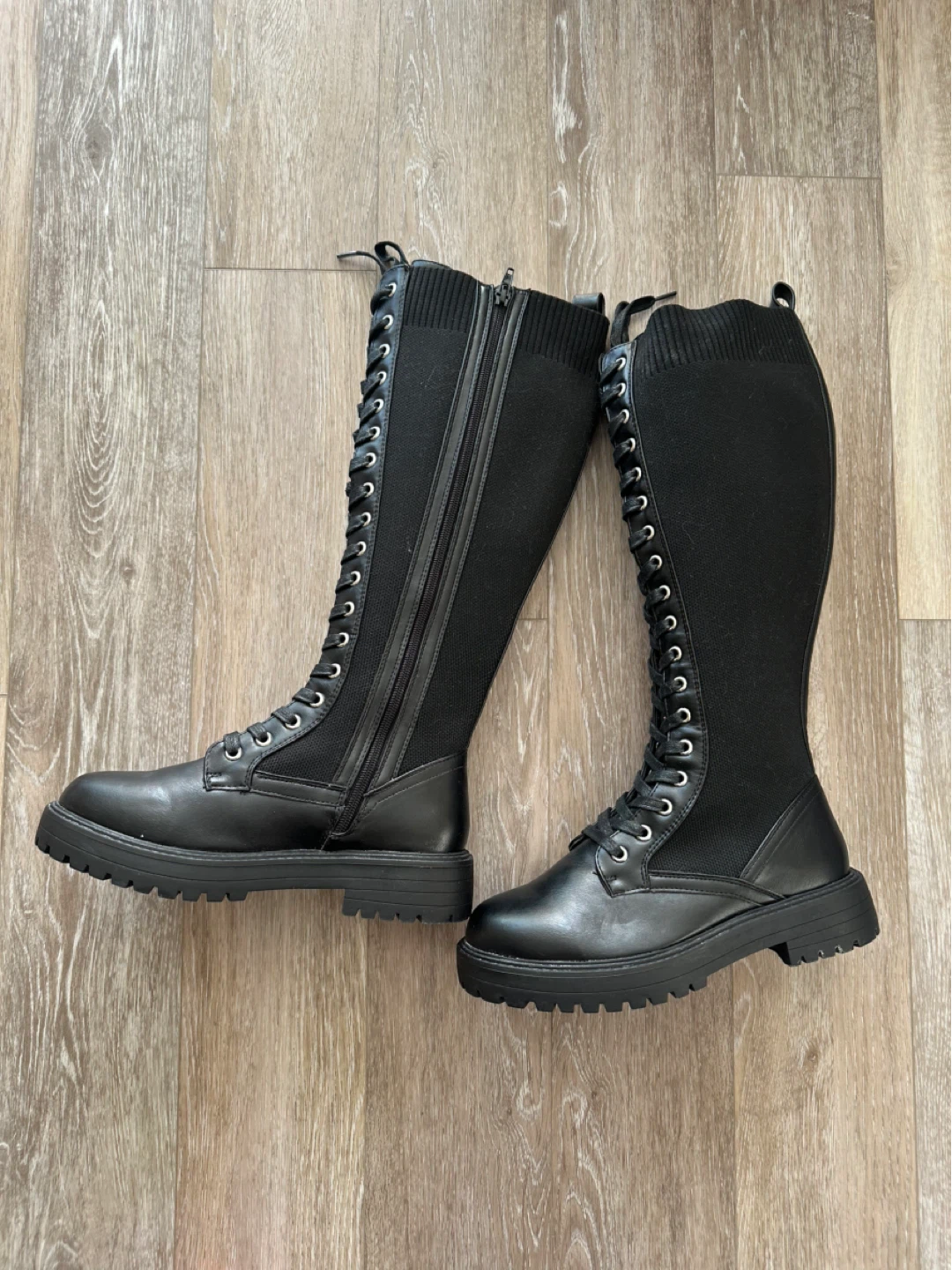 Black Lace-Up Knee-High Boots