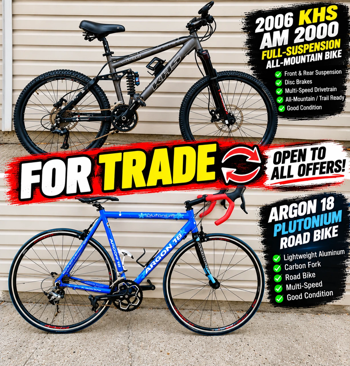 2 BIKES FOR TRADE