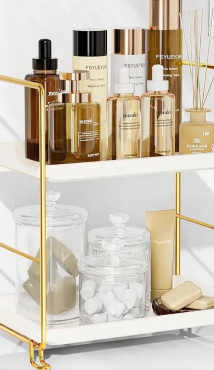 2-Tier Gold & White Vanity Organizer Shelf - photo 5