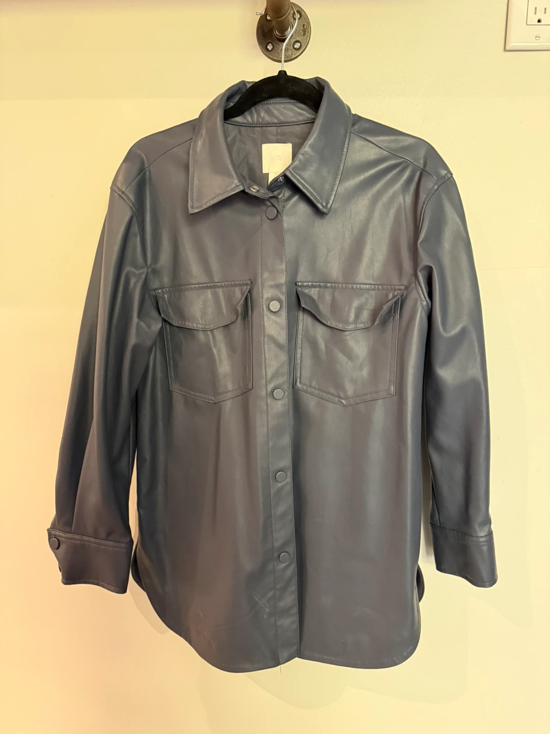 H&M Faux Leather Shirt Jacket - Blue - photo 2