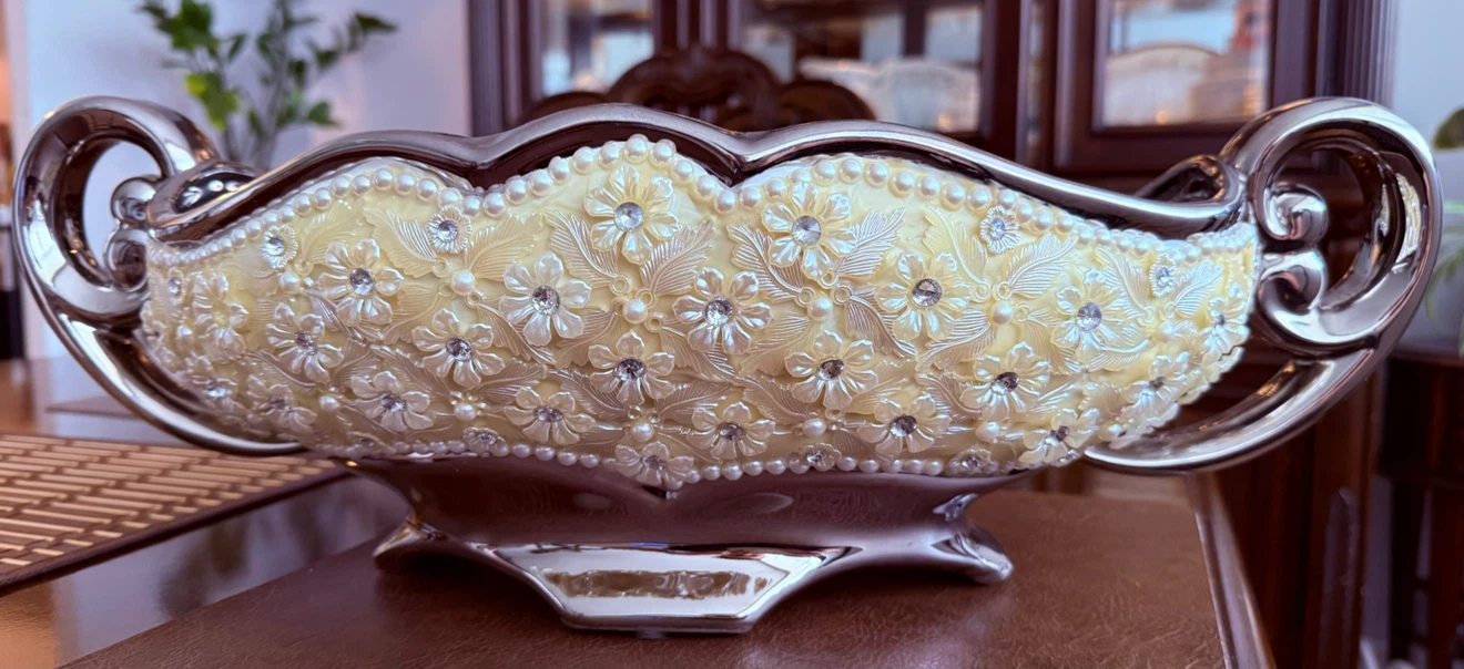 Decorative Silver and Cream Floral Bowl