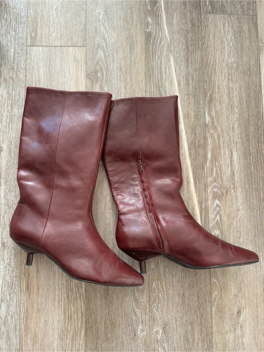 MANGO Burgundy Kitten Heel Boots