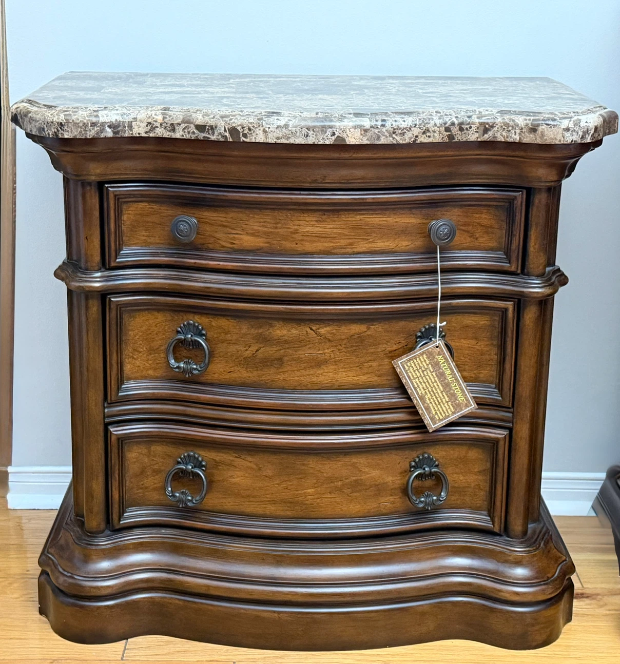 New Nightstand Natural Wood and Natural Stone Top