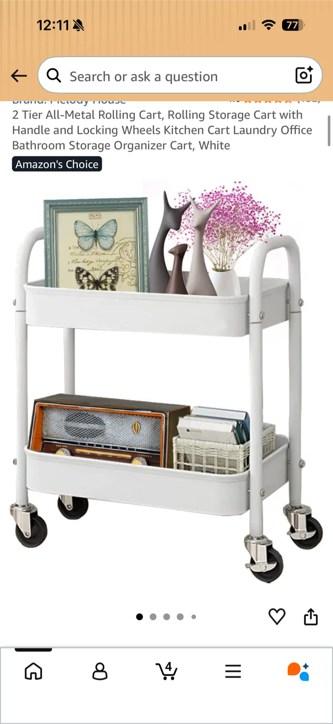2-Tier Metal Rolling Storage Cart - photo 2