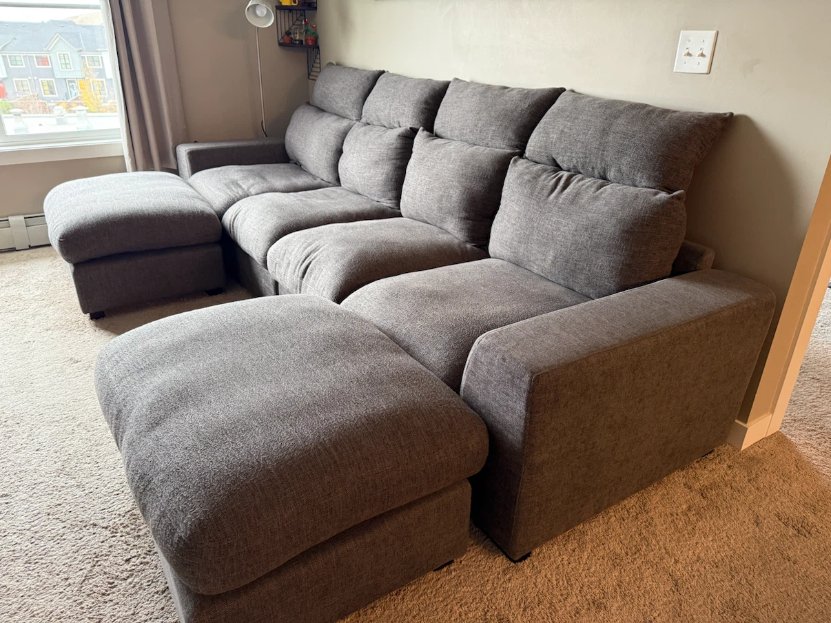 Grey Fabric Sectional Sofa with Ottomans