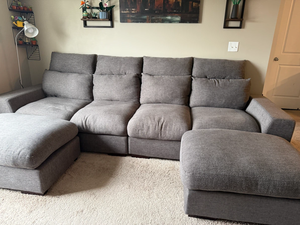 Grey Fabric Sectional Sofa with Ottomans - photo 2