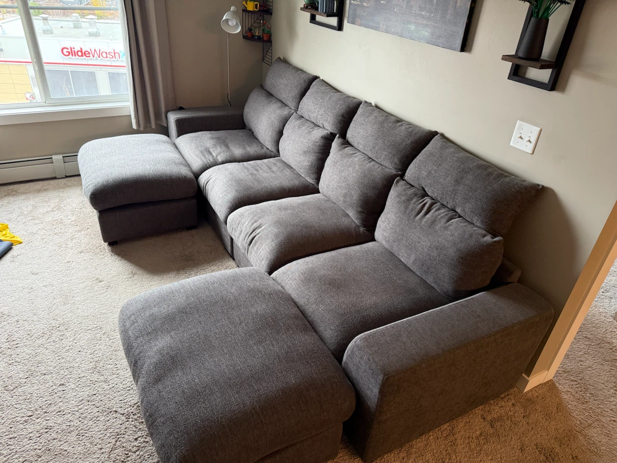 Grey Fabric Sectional Sofa with Ottomans - photo 3