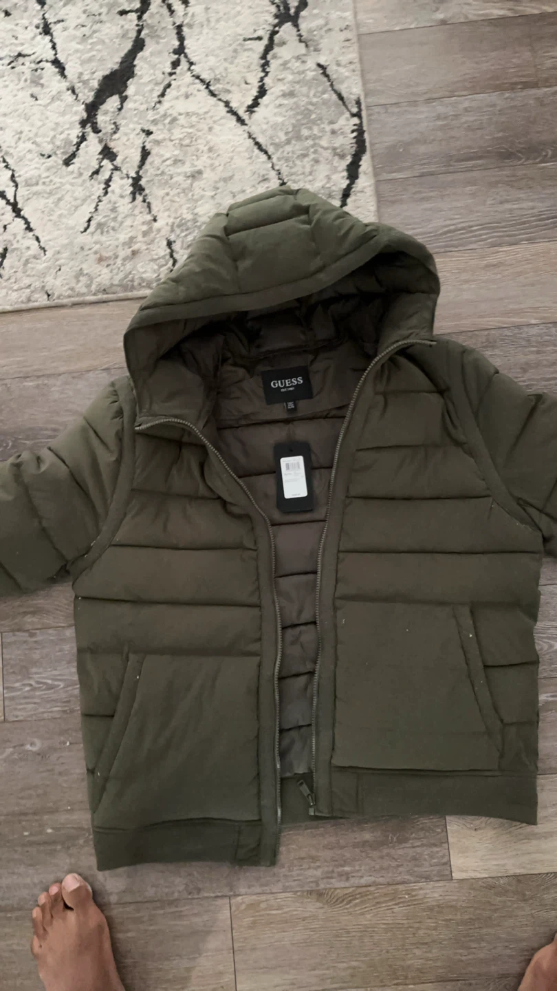 (NEW)Guess Jamal Tape Puffer Jacket - Morning Olive, XL
