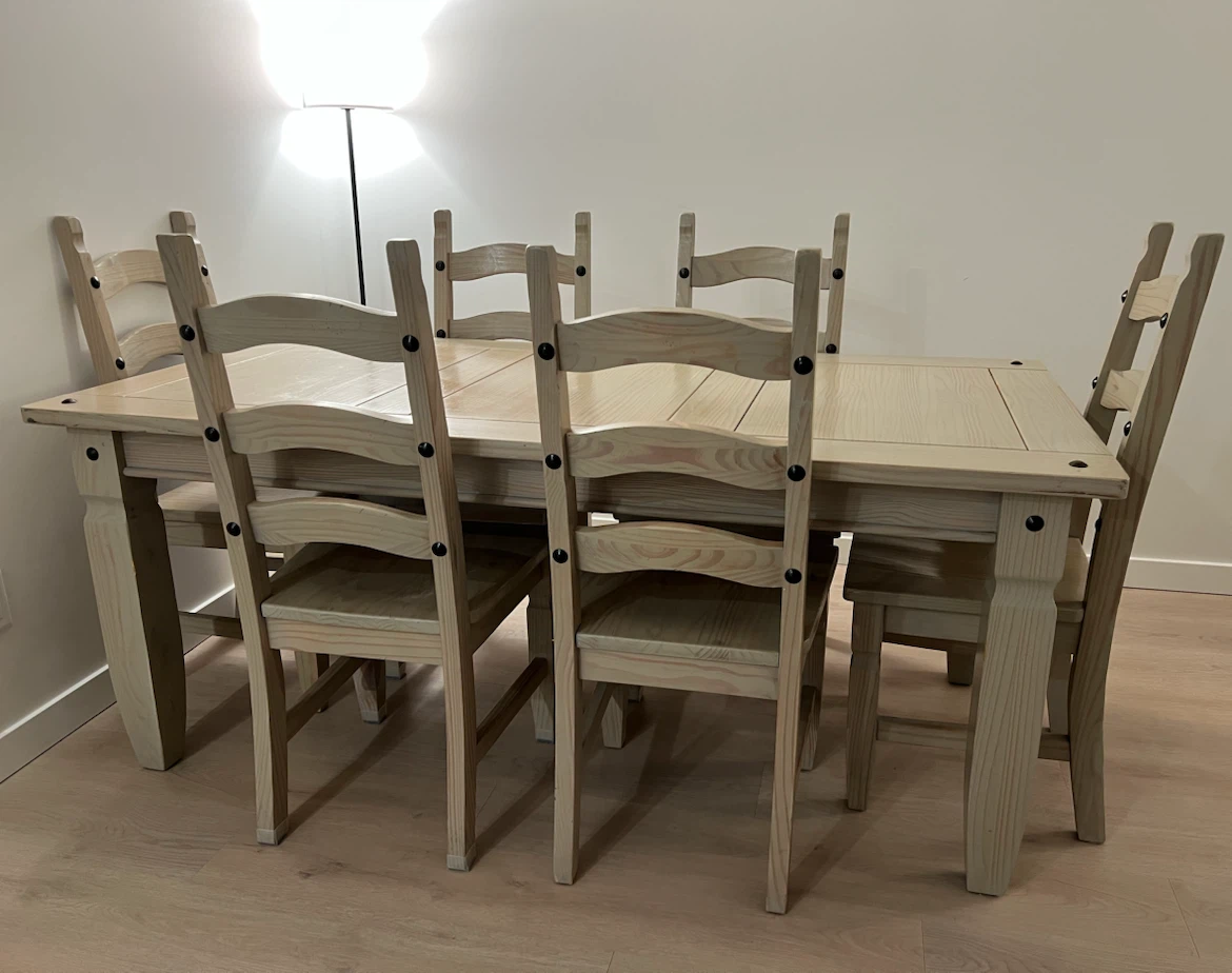 Rustic Pine Dining Table and 6 Chairs Set